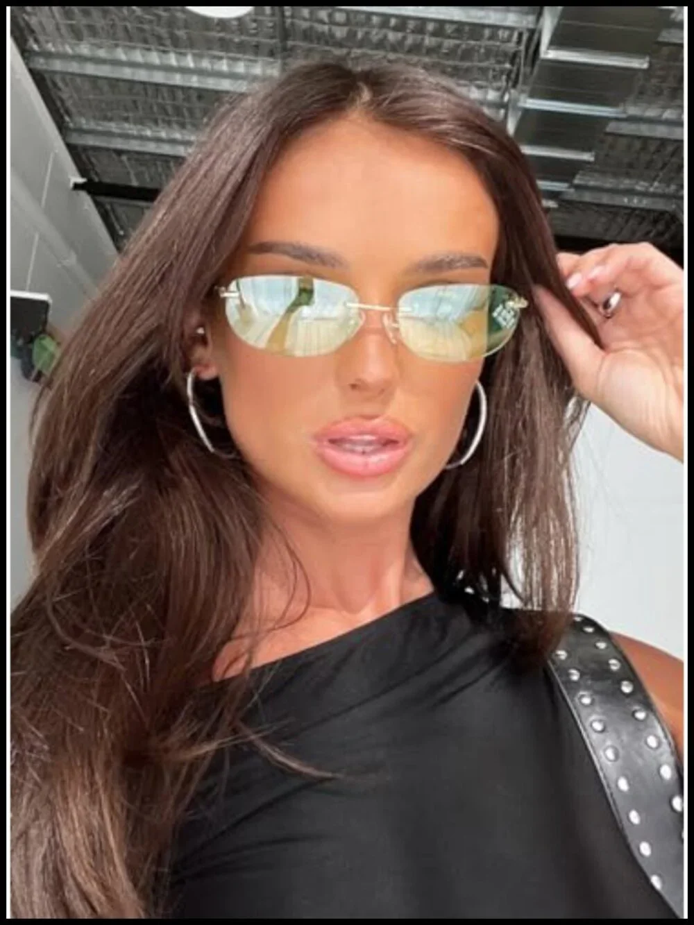 Y2K Vintage Rimless Oval Sunglasses UV400 Rectangle Retro Cool Shades